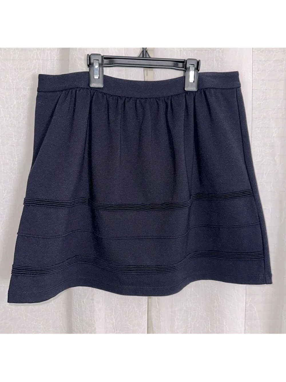 J. Crew 6 Midnight Blue Ponte Knit A-Line Mini Skirt Horizontal Pleats Details